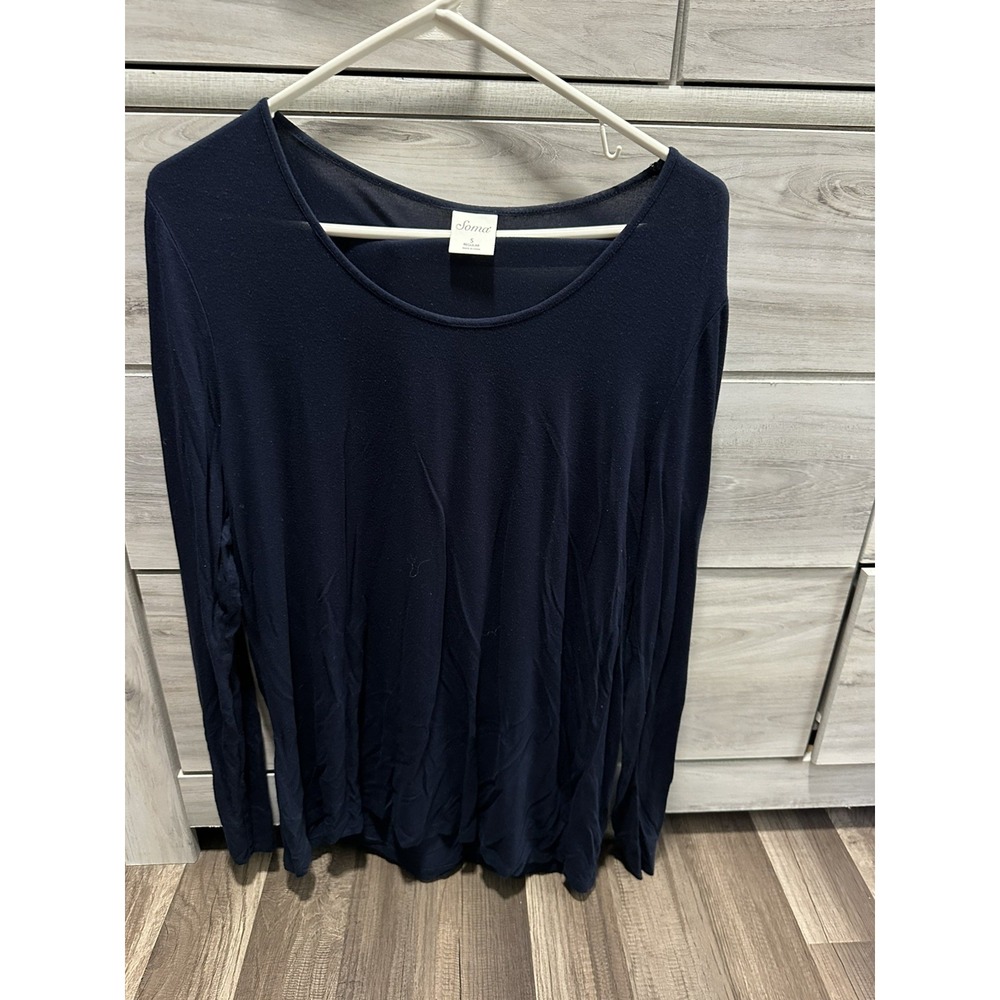 Soma Cool Nights Pajama Top small Navy Blue Long Sleeve Scoop Neck Lounge